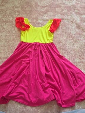 Dot Dot Smile Neon Yellow and Hot Pink Flutter Sleeve Dress
